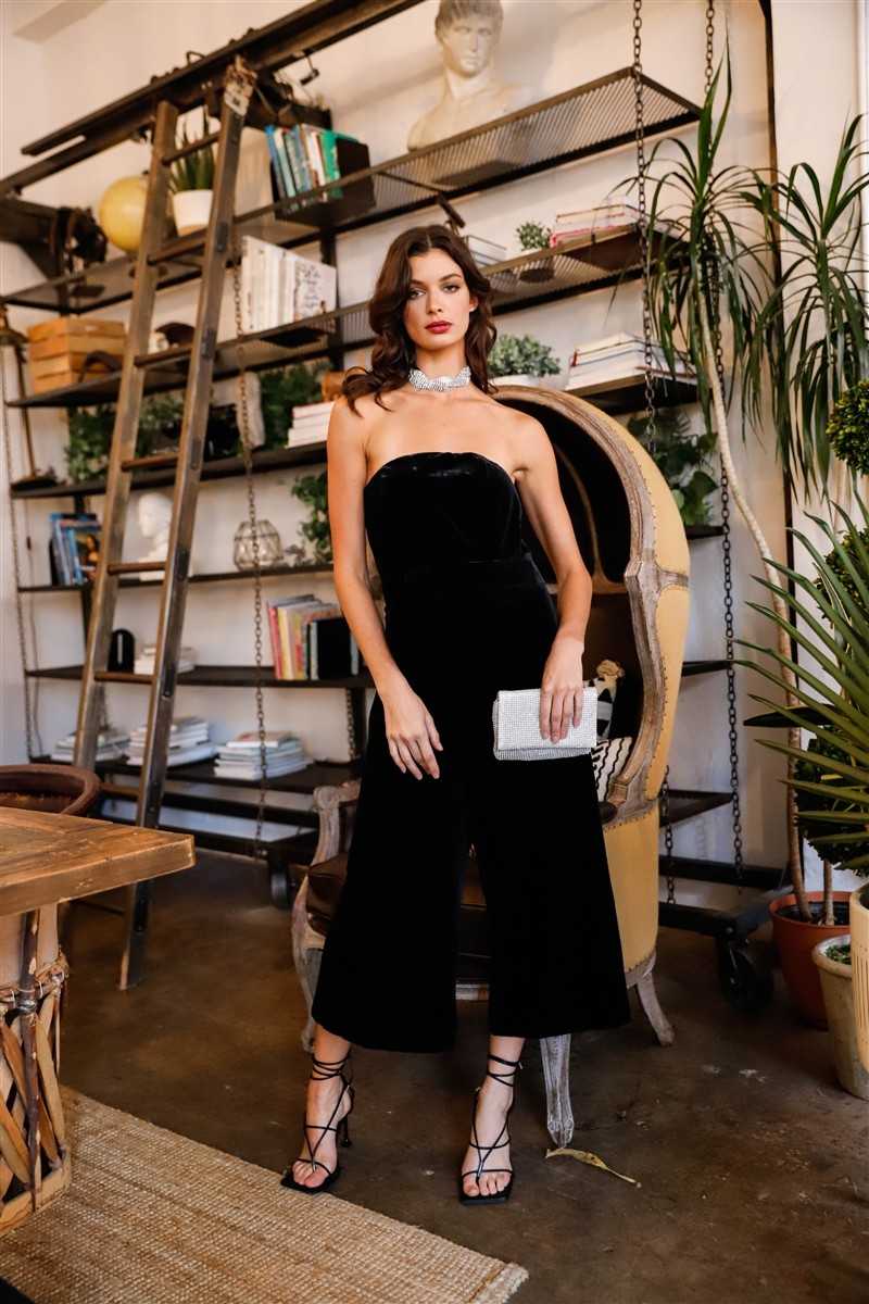 Women Black Velvet Bodycon Midi Dress