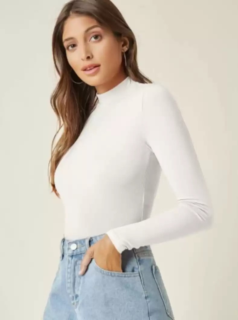 White Long Sleeve Roll Neck Bodysuit