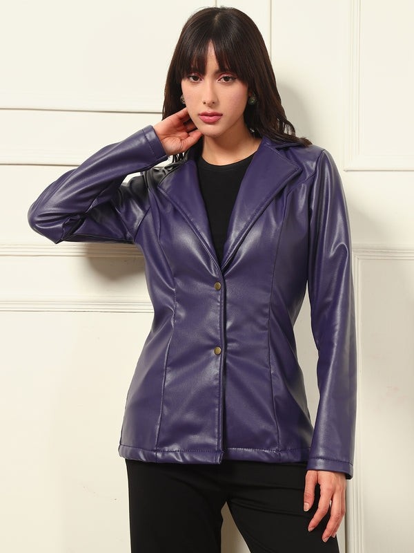 Women Striking Purple Leather Blazer