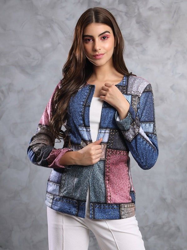 FLEECE BLEND Printed Coat For Women