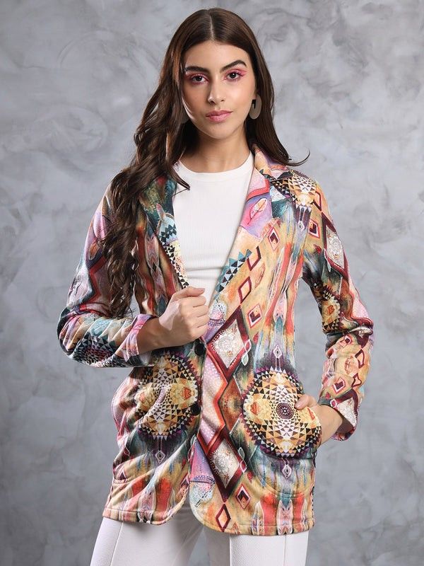 FLEECE BLEND Printed Coat For Women