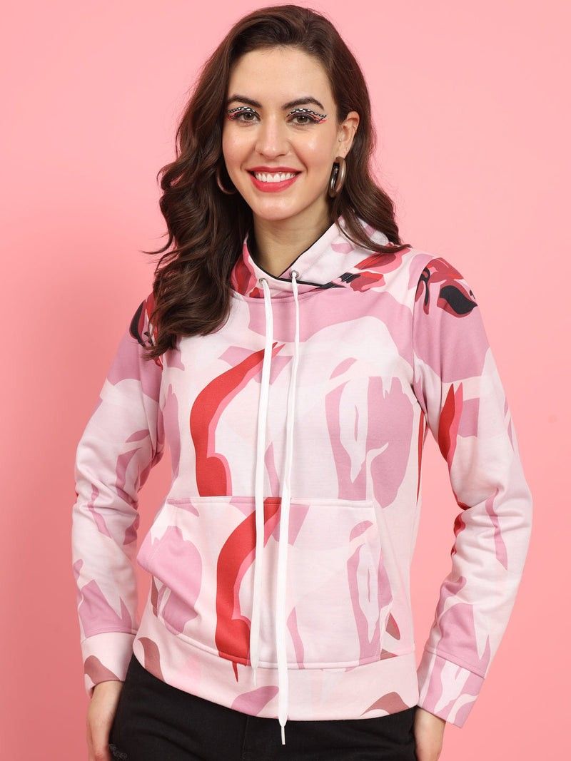 Sleeve Printed Hooded Sweatshirt