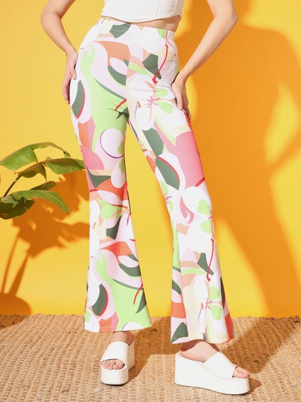 Women Floral Printed Mid-Rise Original Bootcut Trousers