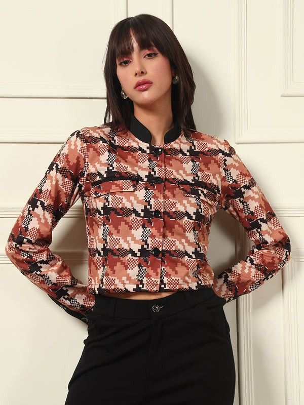 Polyester Houndstooth Coat For Women