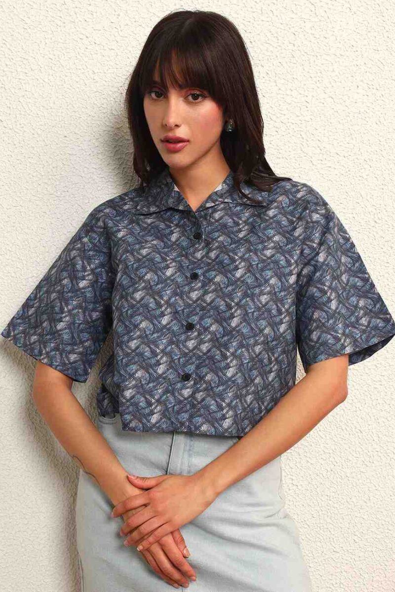 Women Printed Blue Shirt