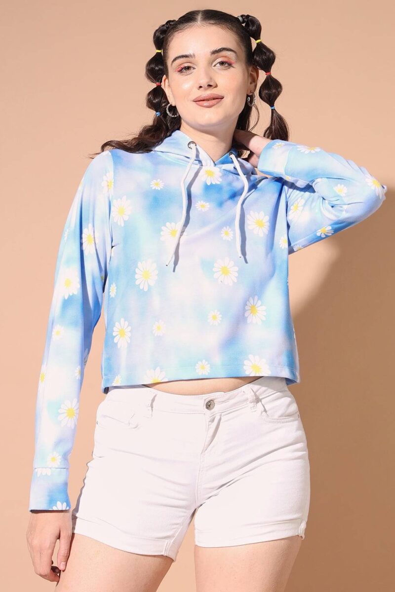 Sleeve Printed Hooded Sweatshirt